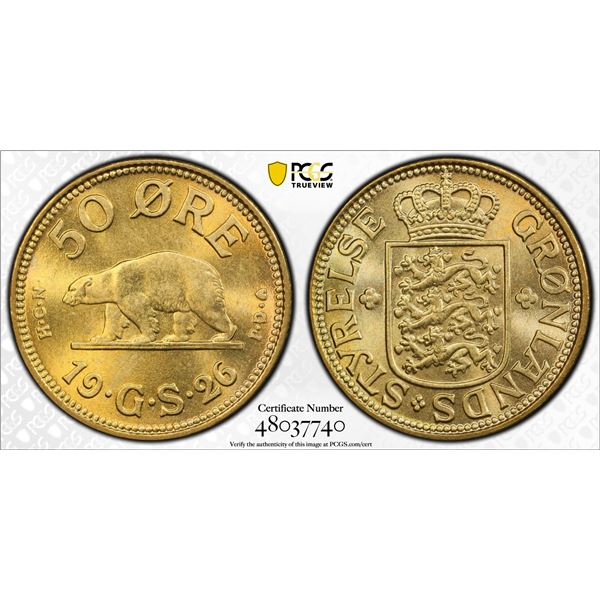 GREENLAND: Danish Colony, 50 øre, 1926, PCGS MS65