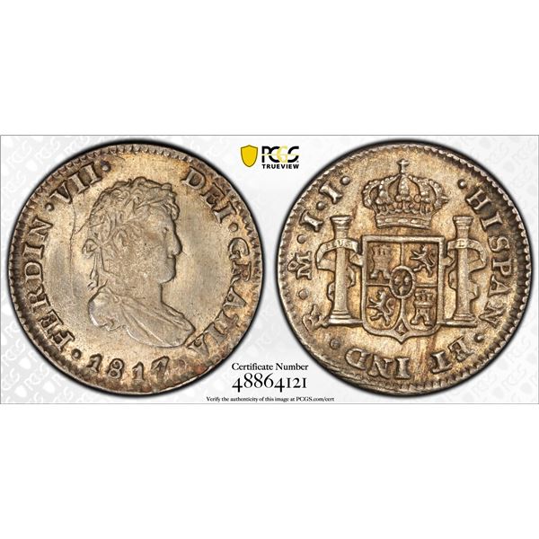 MEXICO: Fernando VII, 1808-1821, AR 1/2 real, 1817/6, PCGS MS64
