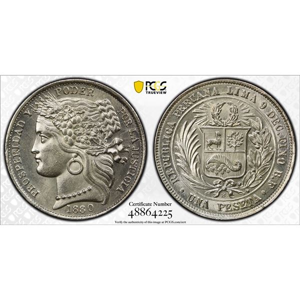 PERU: Republic, AR peseta, 1880, PCGS MS63