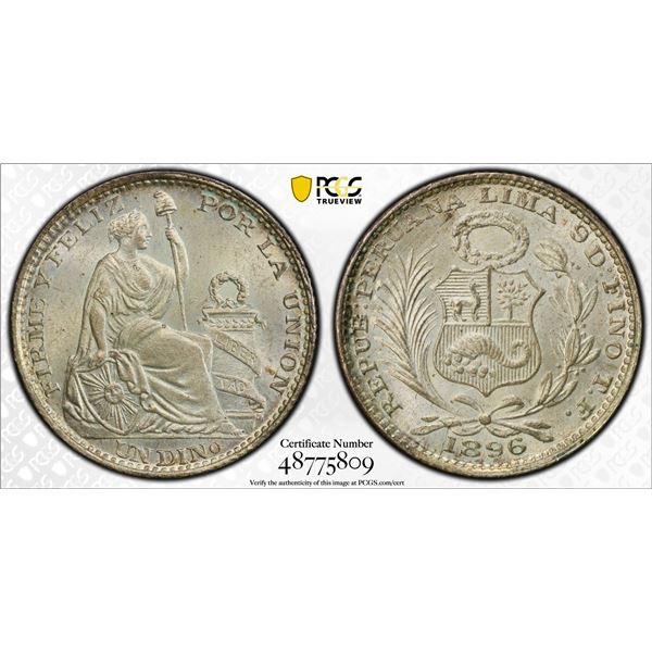 PERU: Republic, AR dinero, 1896/5, PCGS MS65