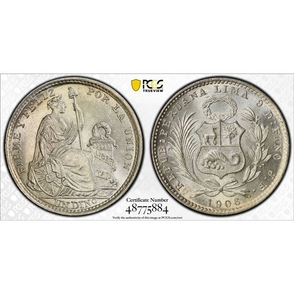 PERU: Republic, AR dinero, 1906, PCGS MS64