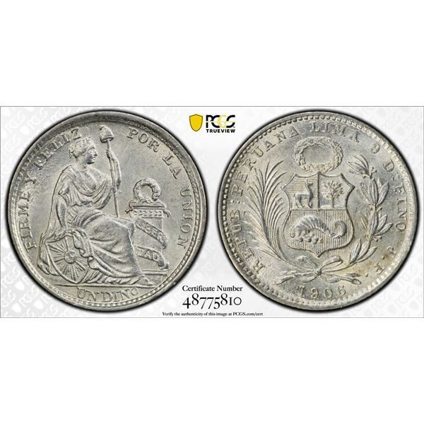 PERU: Republic, AR dinero, 1906, PCGS MS62