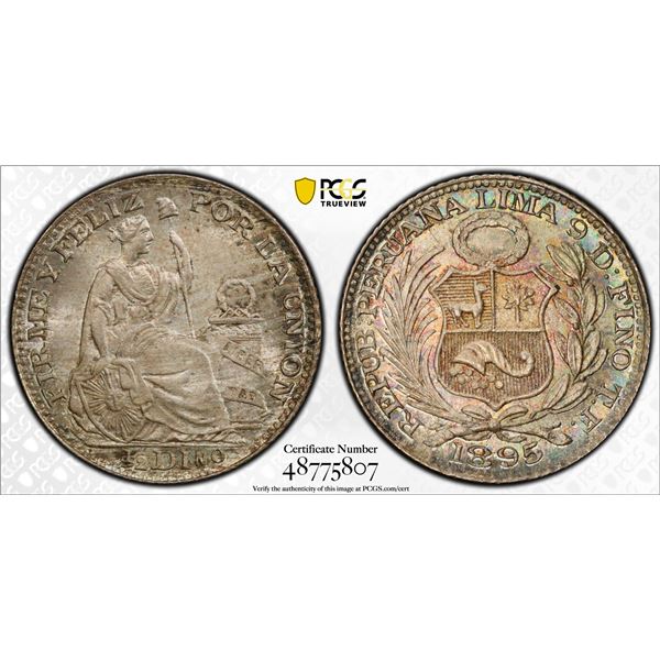 PERU: Republic, AR 1/2 dinero, 1895, PCGS MS66