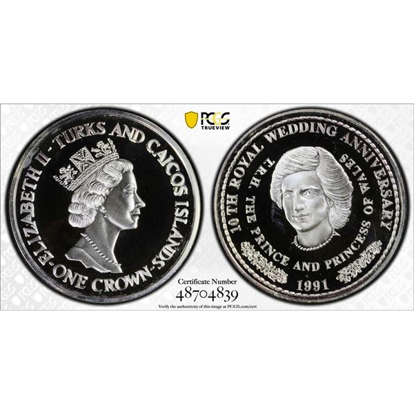 TURKS & CAICOS: Elizabeth II, 1952-2022, AR crown, 1991, PCGS Specimen 65