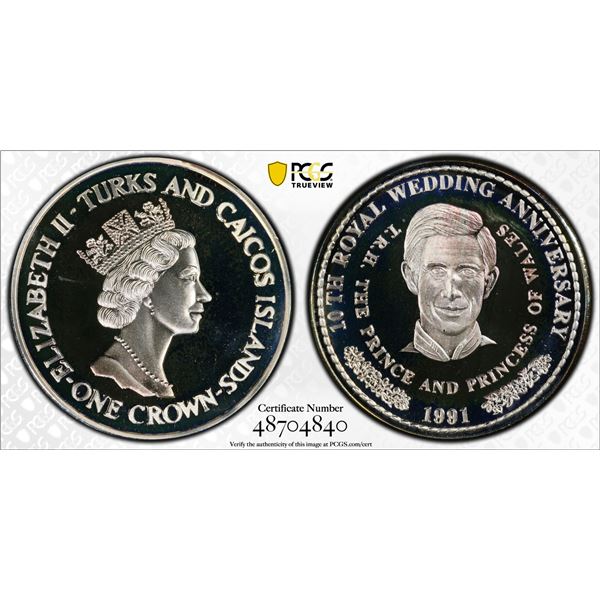TURKS & CAICOS: Elizabeth II, 1952-2022, AR crown, 1991, PCGS Specimen 67