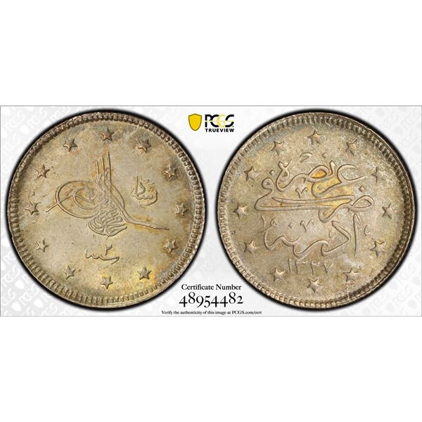 TURKEY (OTTOMAN): Mehmet V, 1909-1918, AR 2 kurush, Edirne, AH1327 year 2, PCGS MS64
