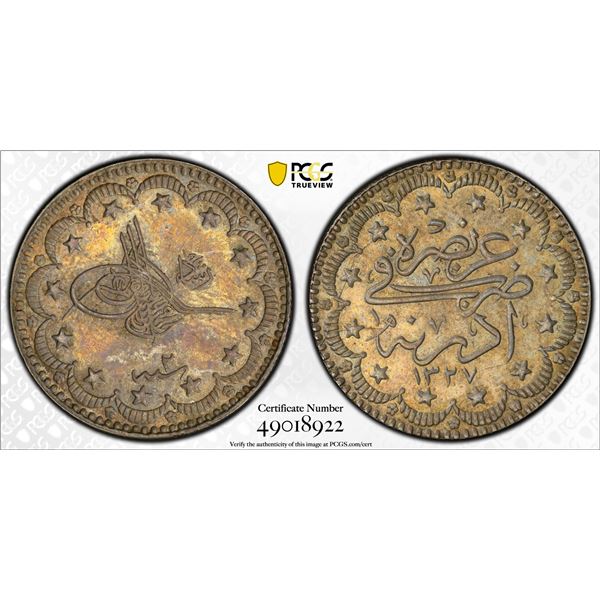 TURKEY (OTTOMAN): Mehmet V, 1909-1918, AR 5 kurush, Edirne, AH1327 year 2, PCGS MS63