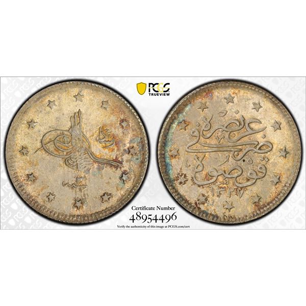 TURKEY (OTTOMAN): Mehmet V, 1909-1918, AR 2 kurush, Kosova, AH1327 year 3, PCGS MS64