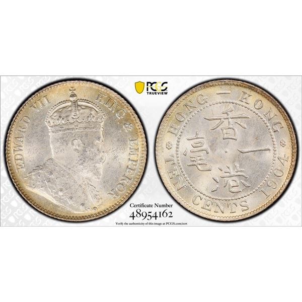 CHINA: HONG KONG: Edward VII, 1901-1910, AR 10 cents, 1904, PCGS MS64