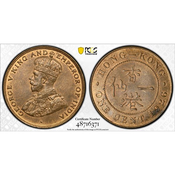 CHINA: HONG KONG: George V, 1910-1936, AE cent, 1926, PCGS MS63 RB