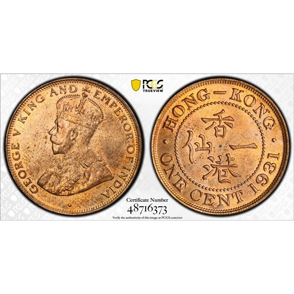 CHINA: HONG KONG: George V, 1910-1936, AE cent, 1931, PCGS MS64 RB