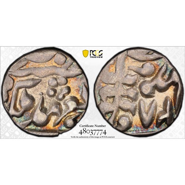INDIA: JAIPUR: Madho Singh II, 1880-1922, AR 1/8 rupee (1.46g), Sawai Jaipur, ND year 28 (1907), PCG