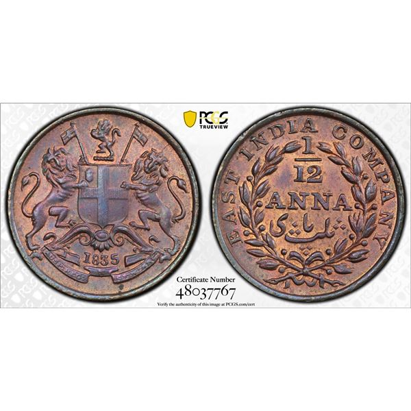BRITISH INDIA: William IV, 1830-1837, AE 1/12 anna (1 pie), 1835(m), PCGS MS64 BN