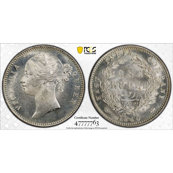 BRITISH INDIA: Victoria, Queen, 1837-1876, AR rupee, 1840b&c, PCGS MS64