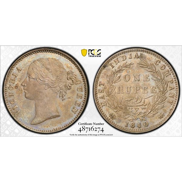 BRITISH INDIA: Victoria, Queen, 1837-1901, AR rupee, 1840(c), PCGS MS63