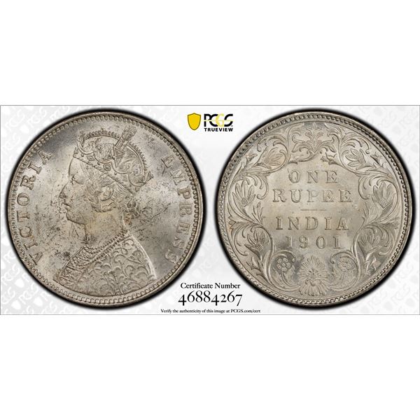 BRITISH INDIA: Victoria, Empress, 1876-1901, AR rupee, 1901-B, PCGS MS63