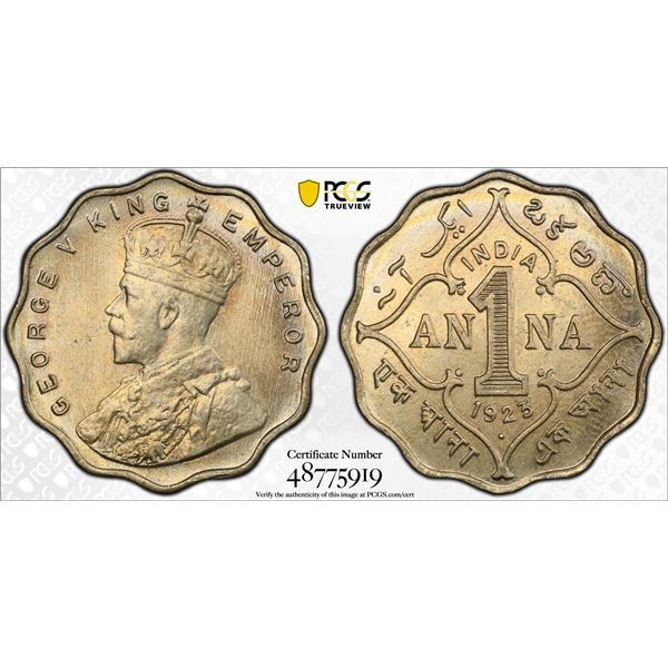 BRITISH INDIA: George V, 1910-1936, 1 anna, 1923(b), PCGS MS65