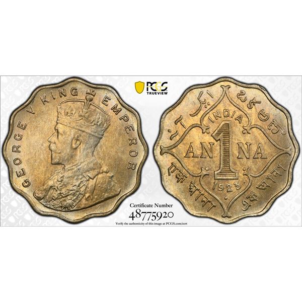 BRITISH INDIA: George V, 1910-1936, 1 anna, 1923(b), PCGS MS64