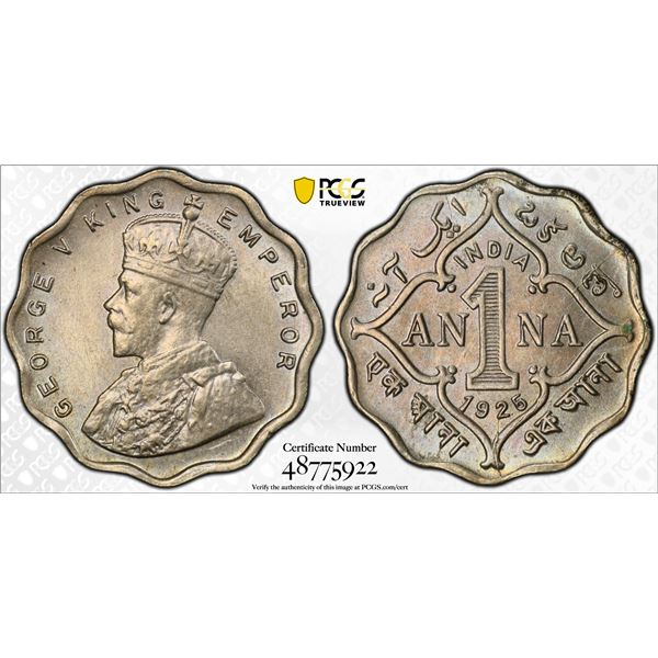 BRITISH INDIA: George V, 1910-1936, 1 anna, 1925(c), PCGS MS64