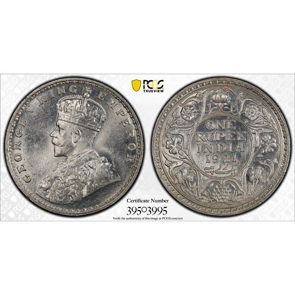 BRITISH INDIA: George V, 1910-1936, AR rupee, 1921(b), PCGS MS63