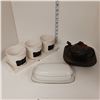 Image 1 : Lot of 3 Ceramic Planters + Butter Dish + Asian Teapot