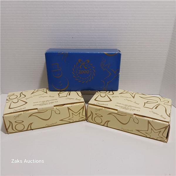 Three Boxes Of Three Glass Ornaments, AVON (8 Total)
