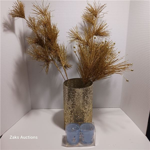 3 Piece Christmas Decor With Faux Gold Plants