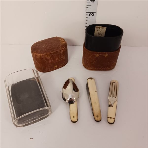 WWI 1939 Folding Cutlery Set with Glass & Case, G C Co.