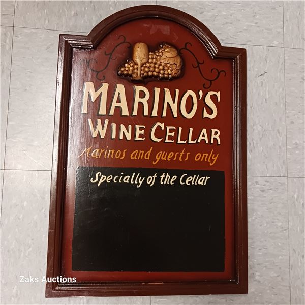 Wooden Marino's Wine Cellar Chalkboard Sign
