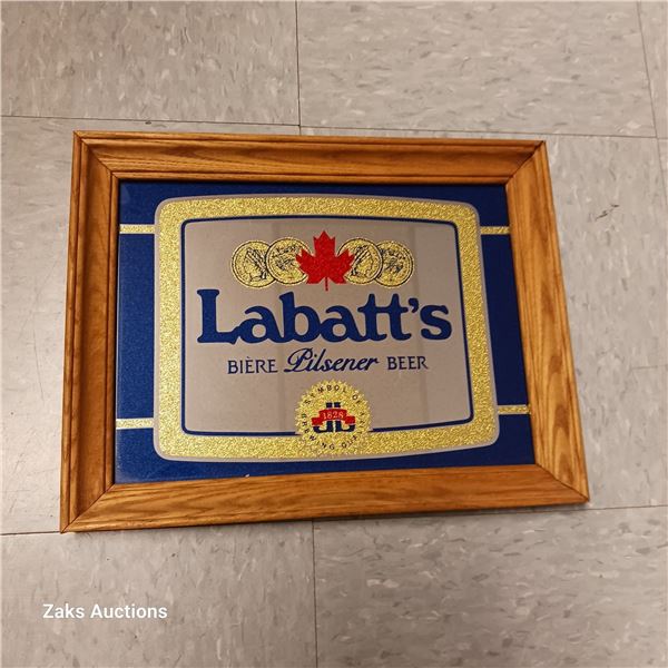 Vintage Wooden Bar Mirror Labatt's Pilsener Beer.