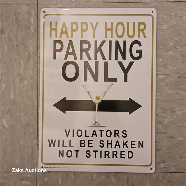 Metal Happy Hour Parking Only Martini Sign