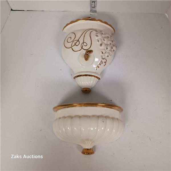 Pair of Vintage Ceramic Wall Planters - Both Stamped KW