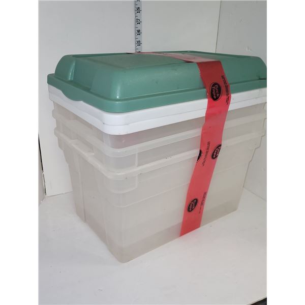 Lot of 3 Thick Clear Plastic Totes with Lids - Very Clean