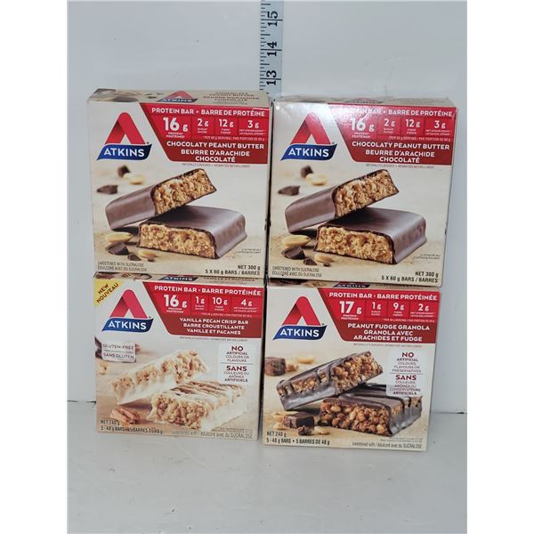 Lot of 4 Atkins Protein Bars (5 to a box) Chocolaty Peanut Butter & Vanilla Pecan Crisp BB Feb & Jun