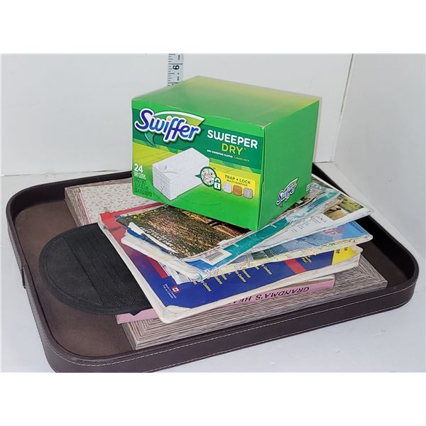 Various Household Items - New Swiffer Refills, Maps, Coffee Tray etc