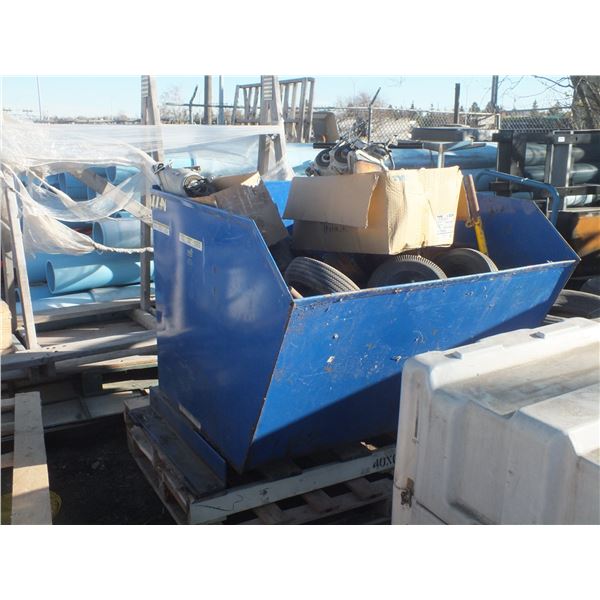 Blue Metal Tilt Bin w/ Assorted Wheels