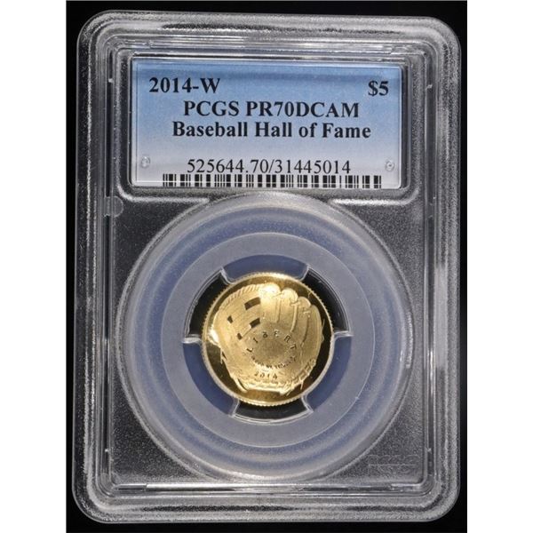 2014-W $5 GOLD BASEBALL COMMEM PCGS PR-70 DCAM