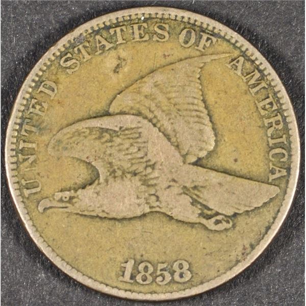 1858 FLYING EAGLE CENT VF REV DAMAGE