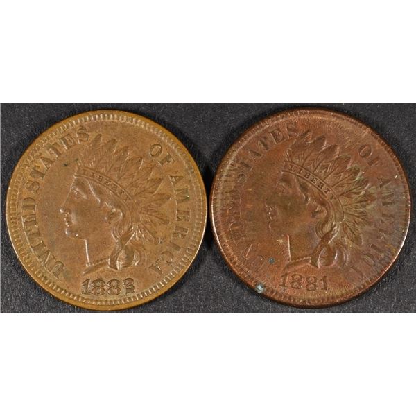 1881 & 1882 INDIAN CENTS XF/AU