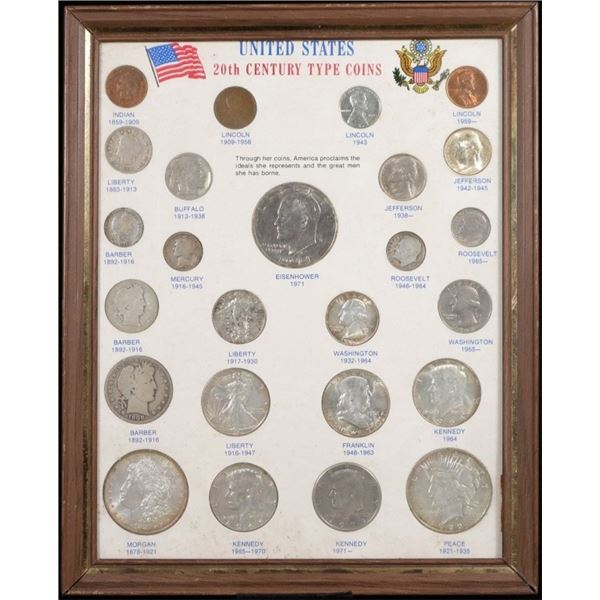 US 20TH CENTURY TYPE COINS SET IN FRAME