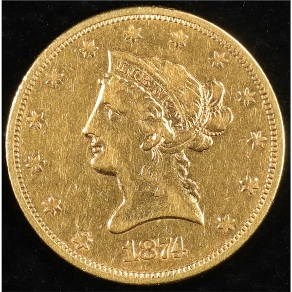 1874-S $10 GOLD LIBERTY AU
