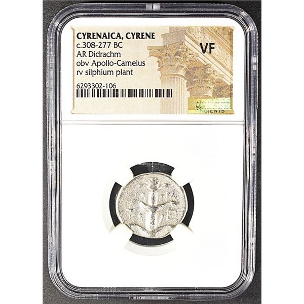 c.308-227 BC AR DIDRACHM CYRENAICA, CYRENE NGC VF