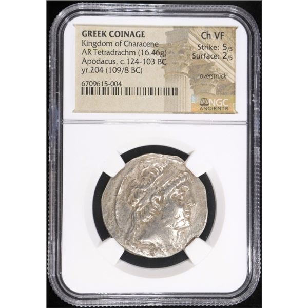c. 124-103 BC APODACUS AR TETRADRACHM NGC CH VF