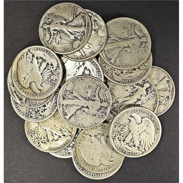 (20) MIXED DATES WALKING LIBERTY HALF DOLLARS