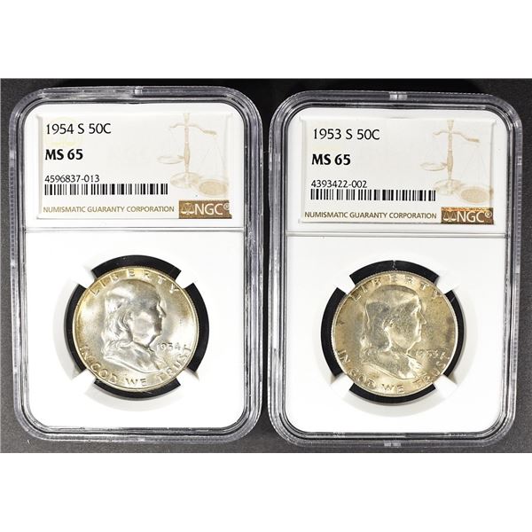 1953-S & 1954-S FRANKLIN HALVES NGC MS65