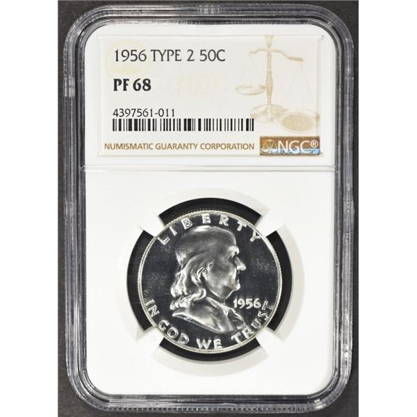 1956 T-2 FRANKLIN HALF DOLLAR NGC PF68