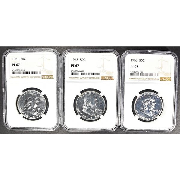 1961, 1962, 1963 FRANKLIN HALVES NGC PF67