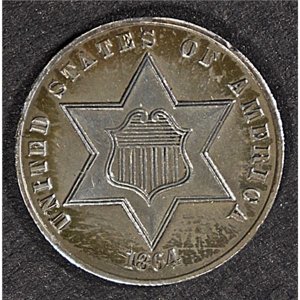 1864 3 CENT SILVER GEM PROOF NICE COLOR