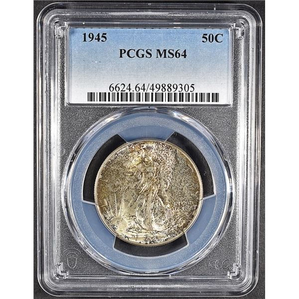 1945 WALKING LIBERTY HALF DOLLAR PCGS MS64