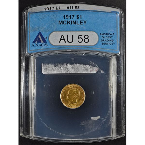1917 MCKINLEY $1 COMMEM GOLD ANACS AU-58